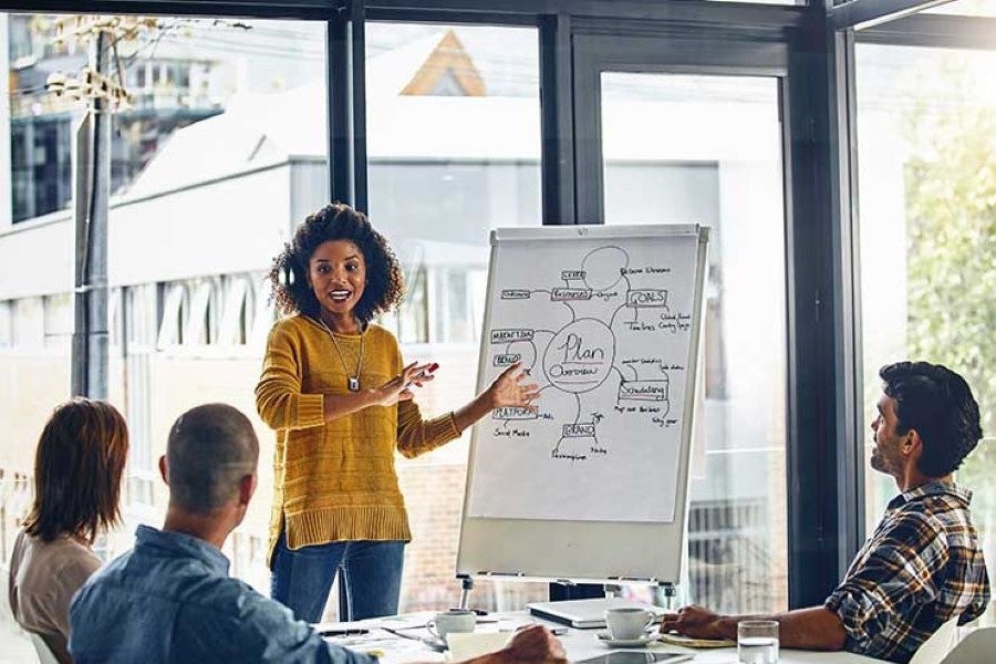 Woman Trainer giving Training to 2 Men and Woman